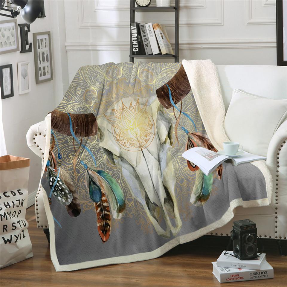 bison-skull-head-feathers-tribal-throw-blanket-native-american-design