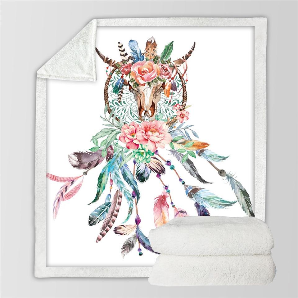 floral-dreamcatcher-feathers-skull-blanket-native-american