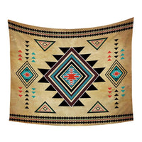 Southwest geometric tapestry with centered diamond star design and multicolor accents on tan