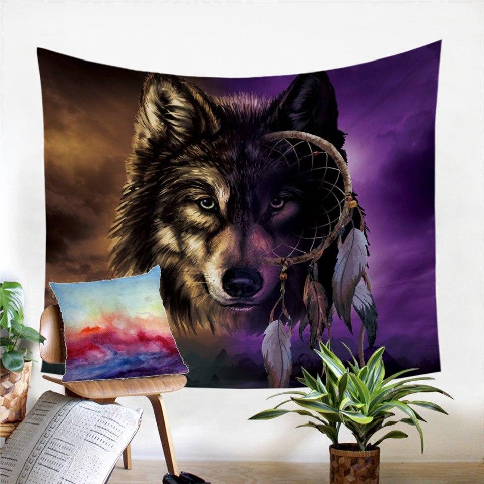Wolf Wild Tapestry Dreamcatcher Native American Design LT10 - Wonder Print Shop
