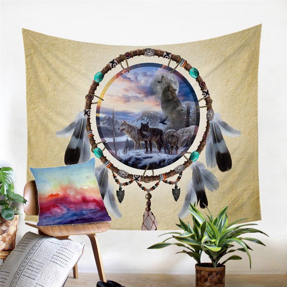 Wolves Dreamcatcher Feather Native American Indian Tapestry 3D LT10 - Wonder Print Shop