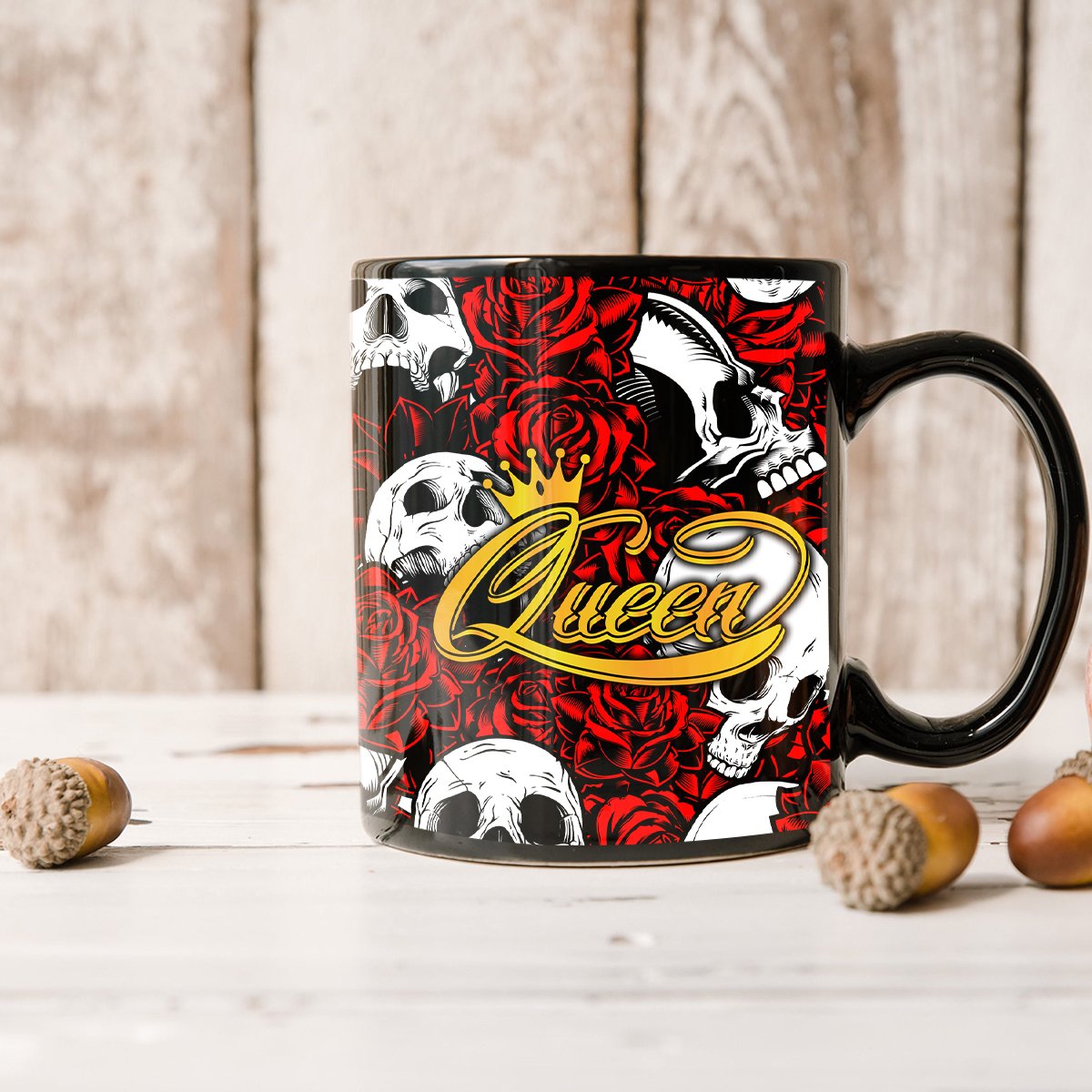 (Custom Personalised) Skull Rose Queen - Death Cannot Divide Us Mug - LT2