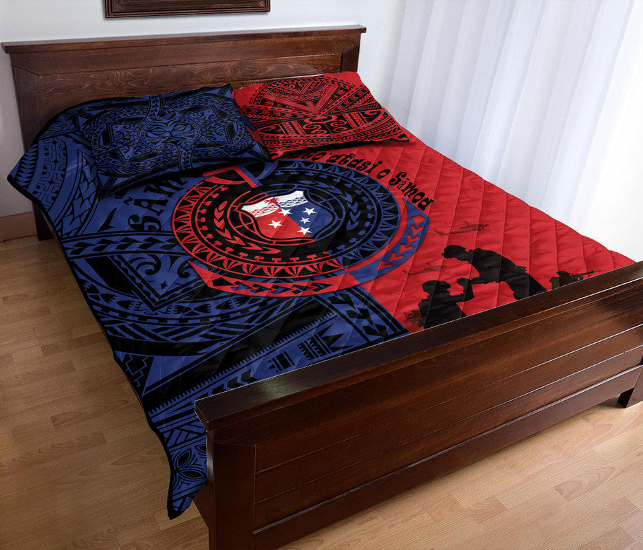 Samoa Independence Day Quotes Quilt Bed Set Military Polynesian Pattern - Wonder Print Shop