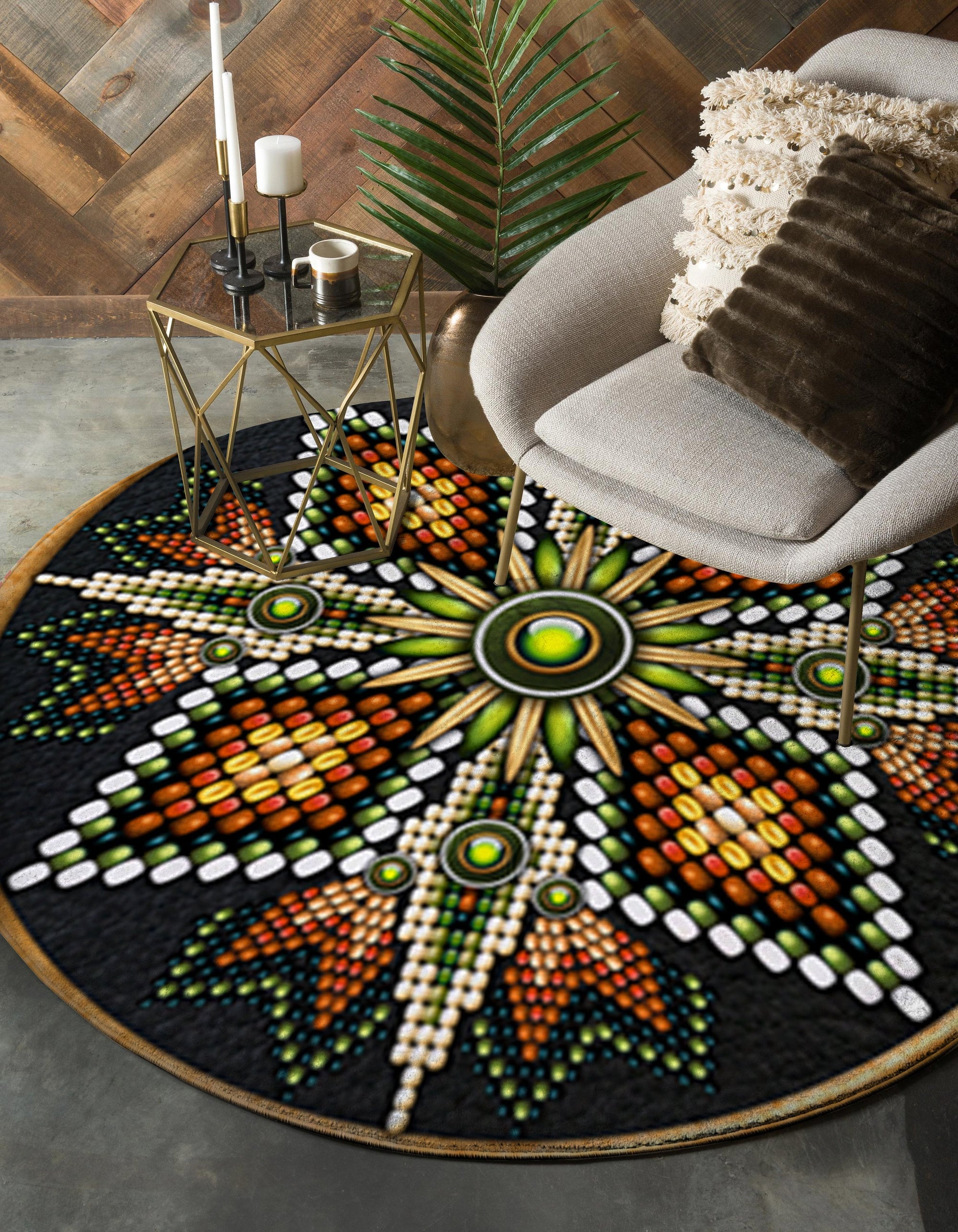 naumaddic-arts-green-and-orange-cross-rosette-native-american-design-round-carpet