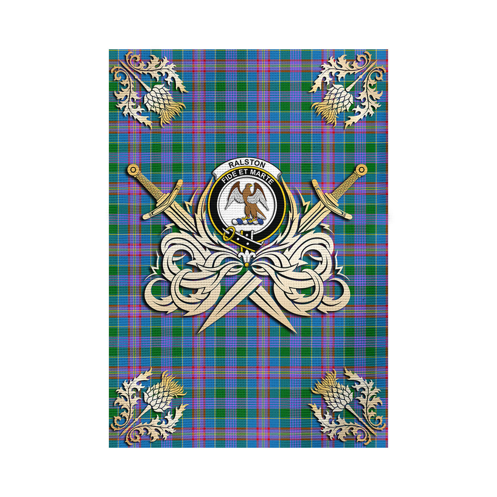 scottish-ralston-clan-crest-courage-sword-tartan-garden-flag