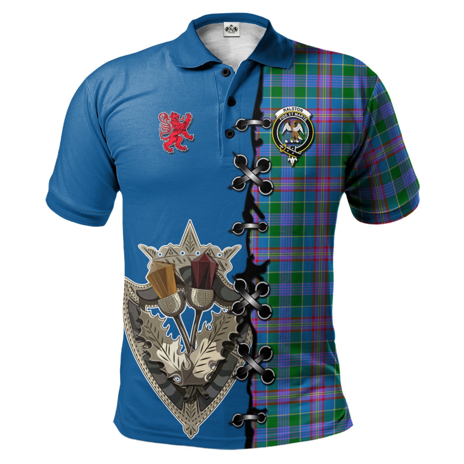 scottish-ralston-clan-crest-tartan-lion-rampant-and-celtic-thistle-polo-shirt