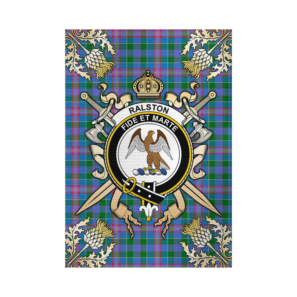 scottish-ralston-clan-crest-gold-courage-sword-tartan-garden-flag