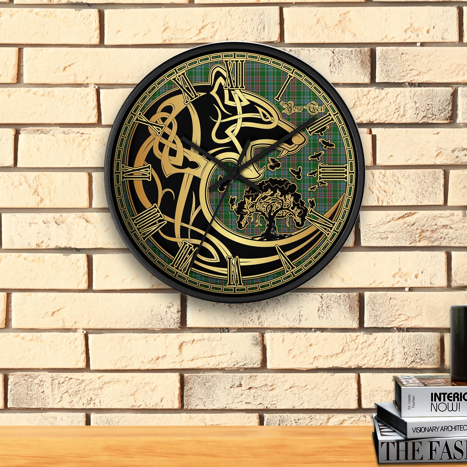 ralston-usa-tartan-wall-clock-personalize-wall-clock-decor-wall-clock-celtic-wolf-style