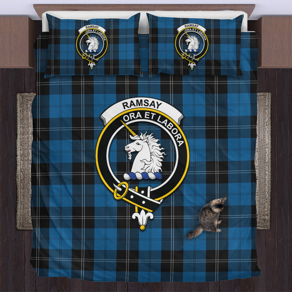 scottish-ramsay-blue-hunting-clan-crest-tartan-bedding-set