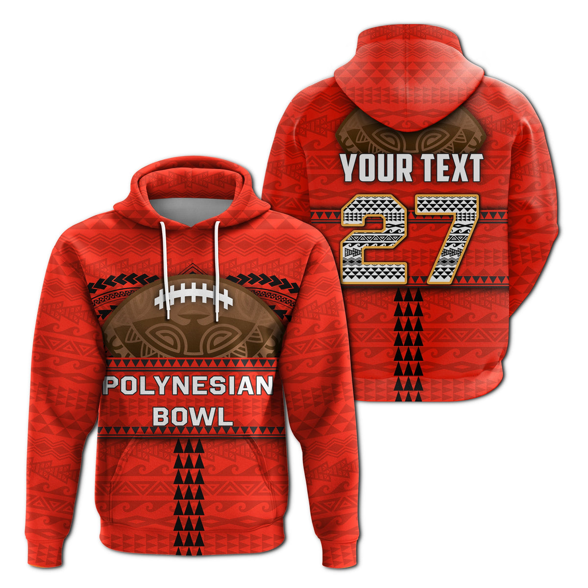 Custom Polynesian Bowl Hoodie Red Custom Text and Number LT4 - Wonder Print Shop