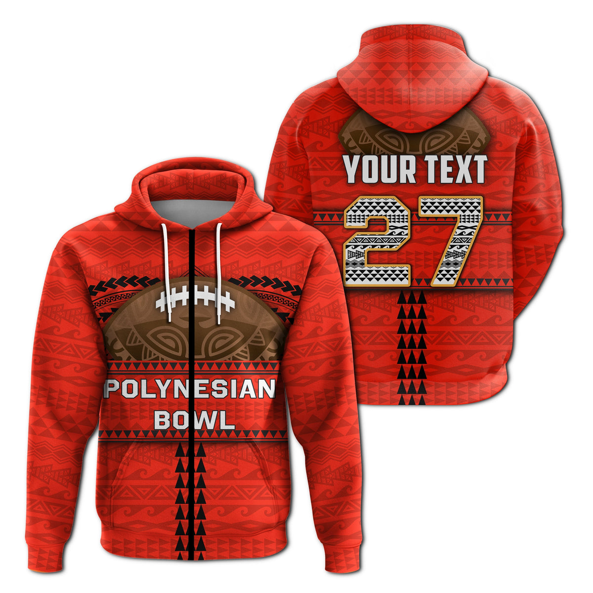 Custom Polynesian Bowl Zip Hoodie Red Custom Text and Number LT4 - Wonder Print Shop