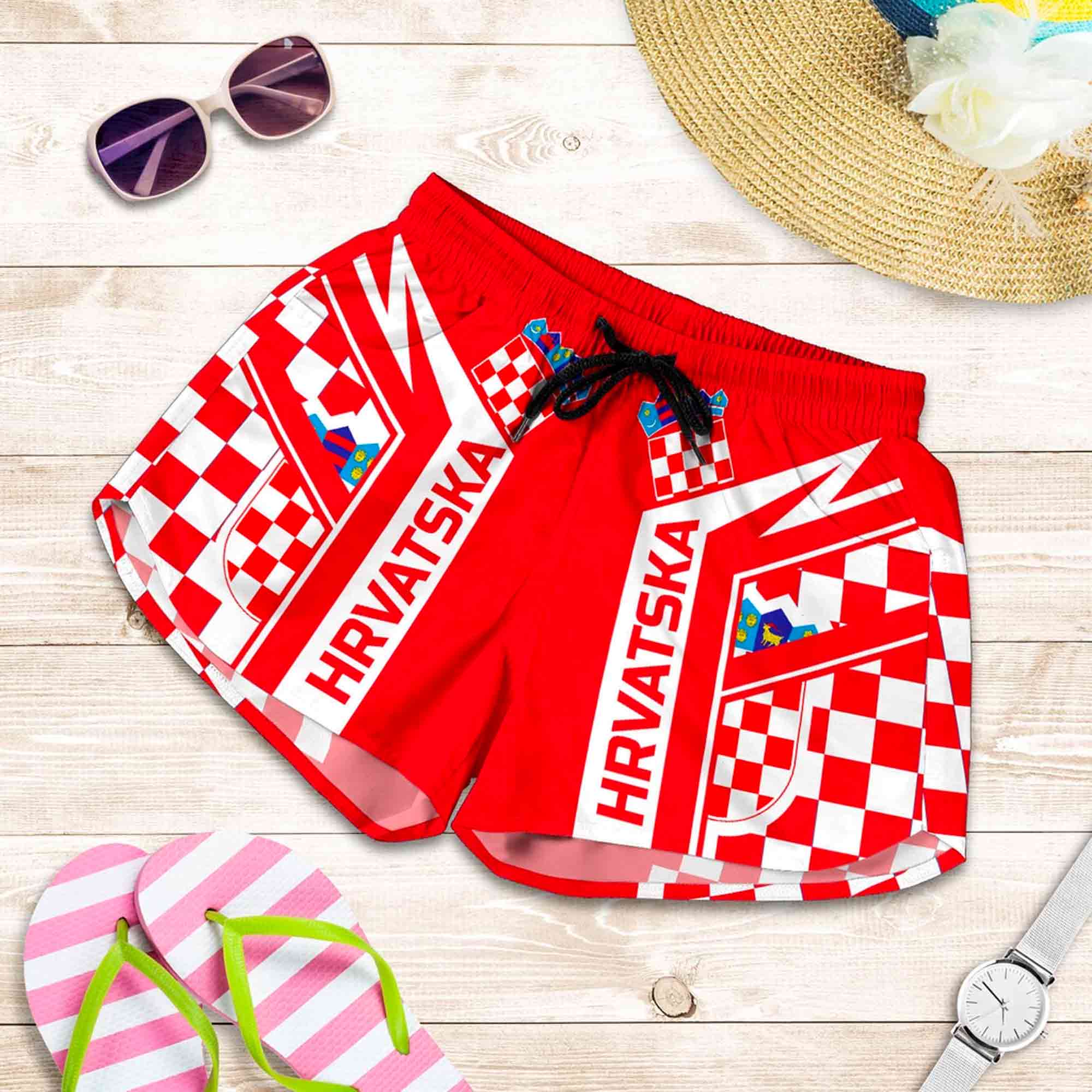 croatia-hrvatska-air-shorts-for-women-red