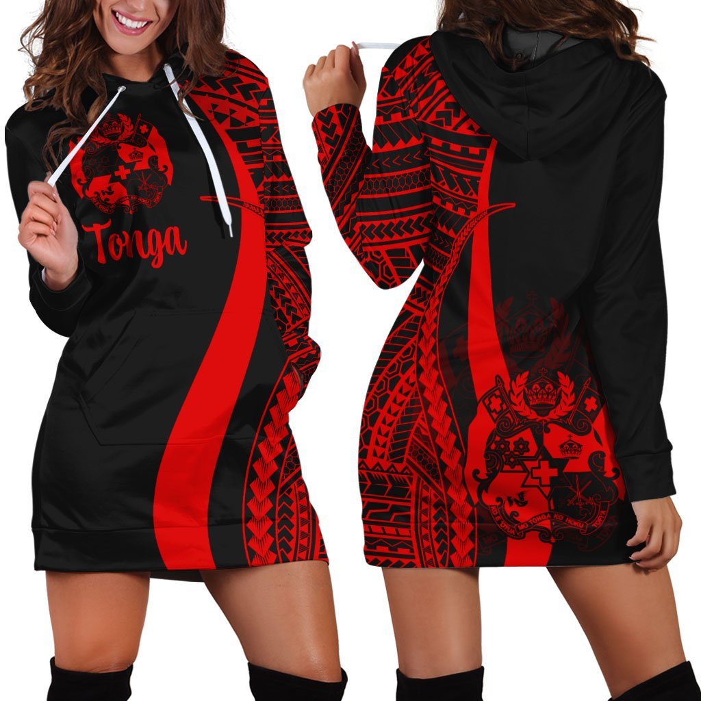 tonga-womens-hoodie-dress-red-polynesian-tentacle-tribal-pattern