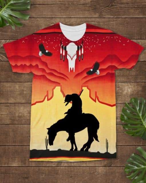 The Tribal Of Tear Red Background Native American All over T Shirt LT10 - Wonder Print Shop