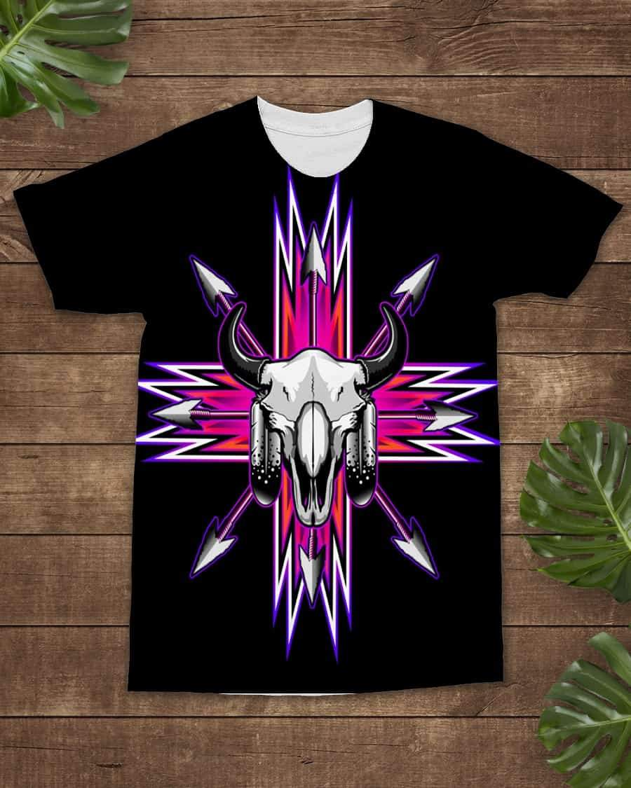 Native American Bison Skull Pink Arrow All over T Shirt LT10 - Wonder Print Shop