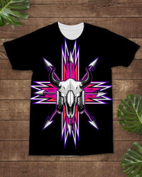 Native American Bison Skull Pink Arrow All over T Shirt LT10 - Wonder Print Shop