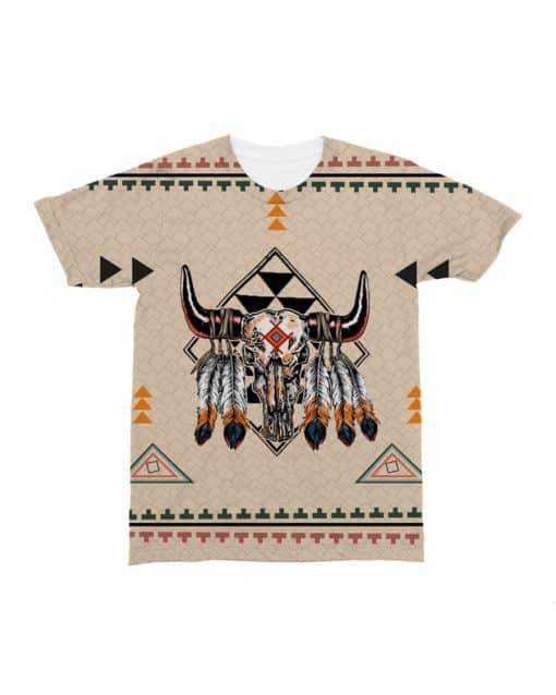 Native American Feather Bison Skull Head All over T Shirt LT10 - Wonder Print Shop