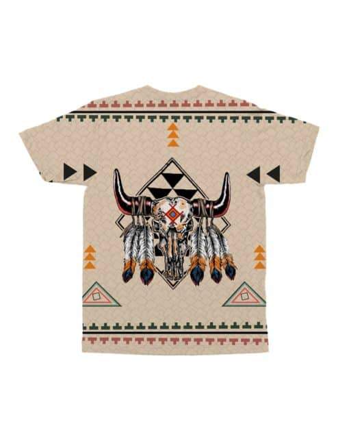 Native American Feather Bison Skull Head All over T Shirt LT10 - Wonder Print Shop