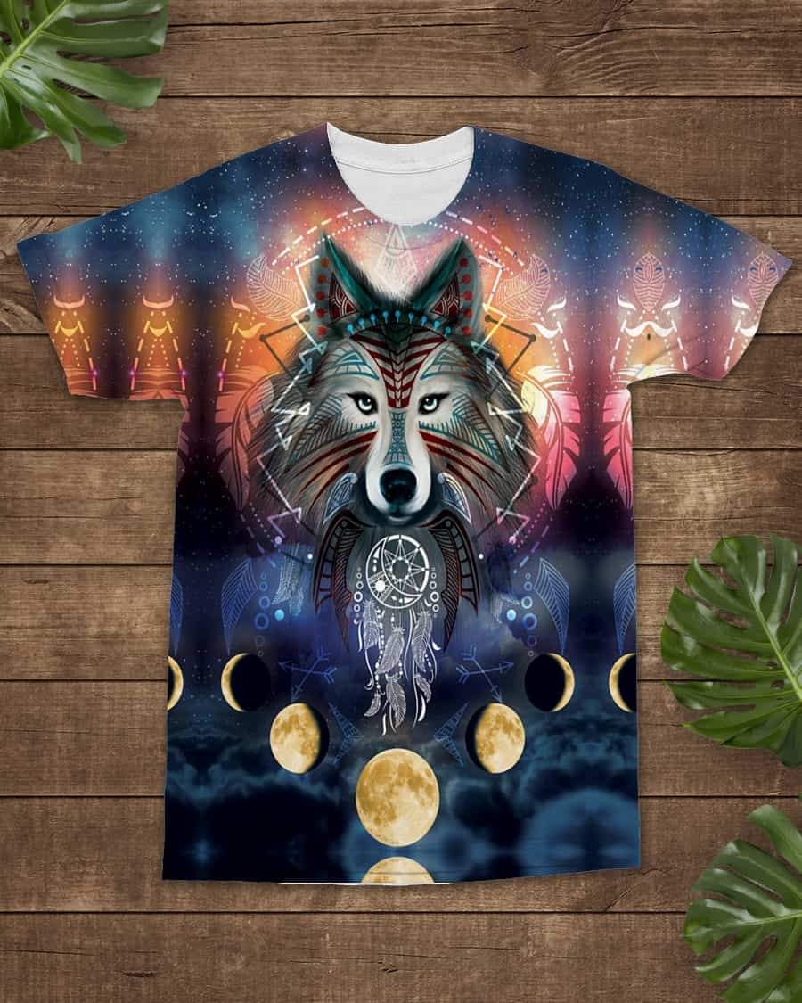 Native American Wolf Moon Galaxy All over T Shirt LT10 - Wonder Print Shop