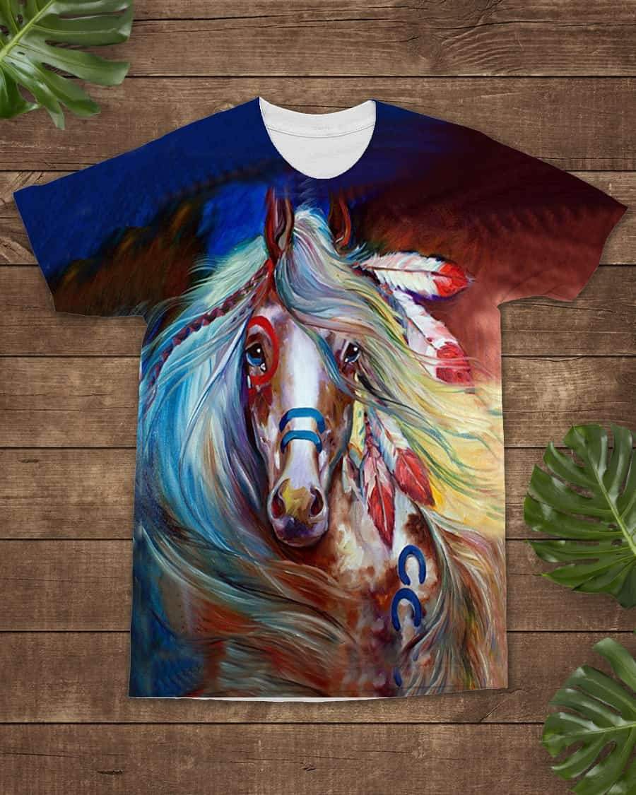 Native American Colorful Horse All over T Shirt LT10 - Wonder Print Shop