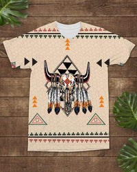 Native American Feather Bison Skull Head All over T Shirt LT10 - Wonder Print Shop