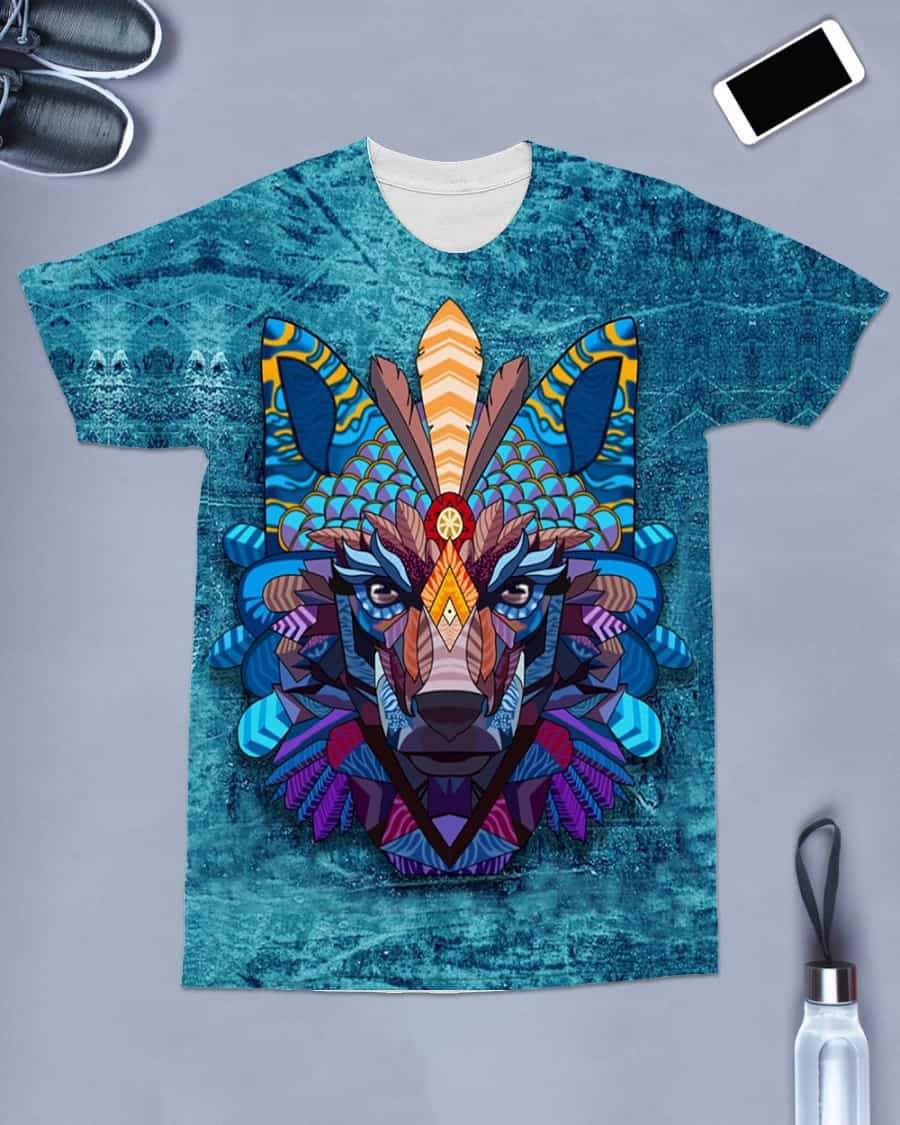 Native American Colorful Wolf All over T Shirt LT10 - Wonder Print Shop