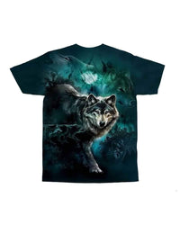 Native American 3D Moon Wolves Green Background All Over T Shirt LT10 - Wonder Print Shop
