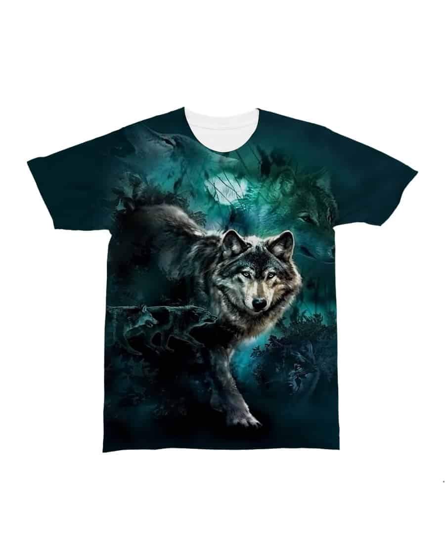 Native American 3D Moon Wolves Green Background All Over T Shirt LT10 - Wonder Print Shop