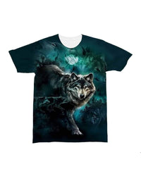 Native American 3D Moon Wolves Green Background All Over T Shirt LT10 - Wonder Print Shop