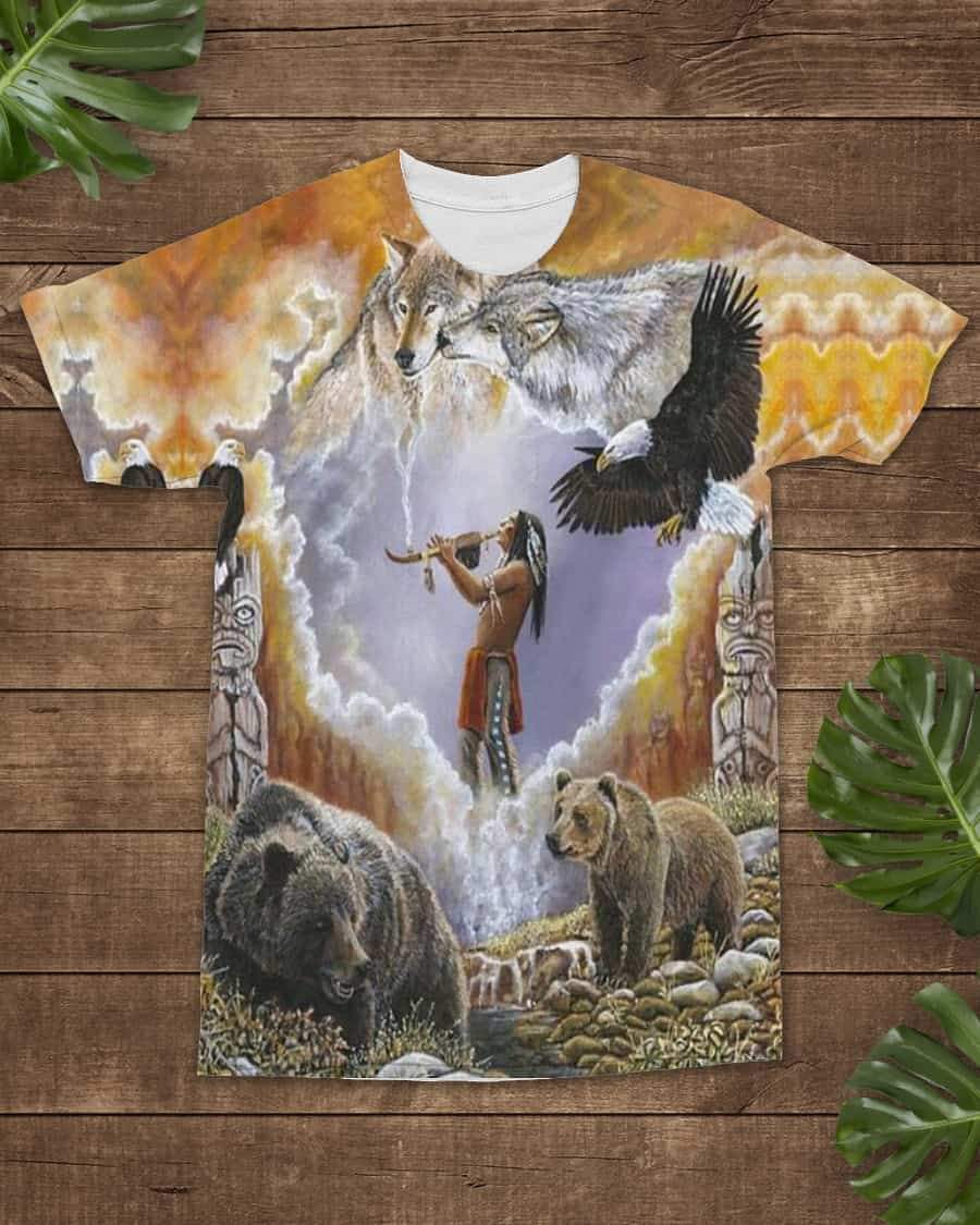 Calling The Totems Native American Art T Shirt LT10 - Wonder Print Shop