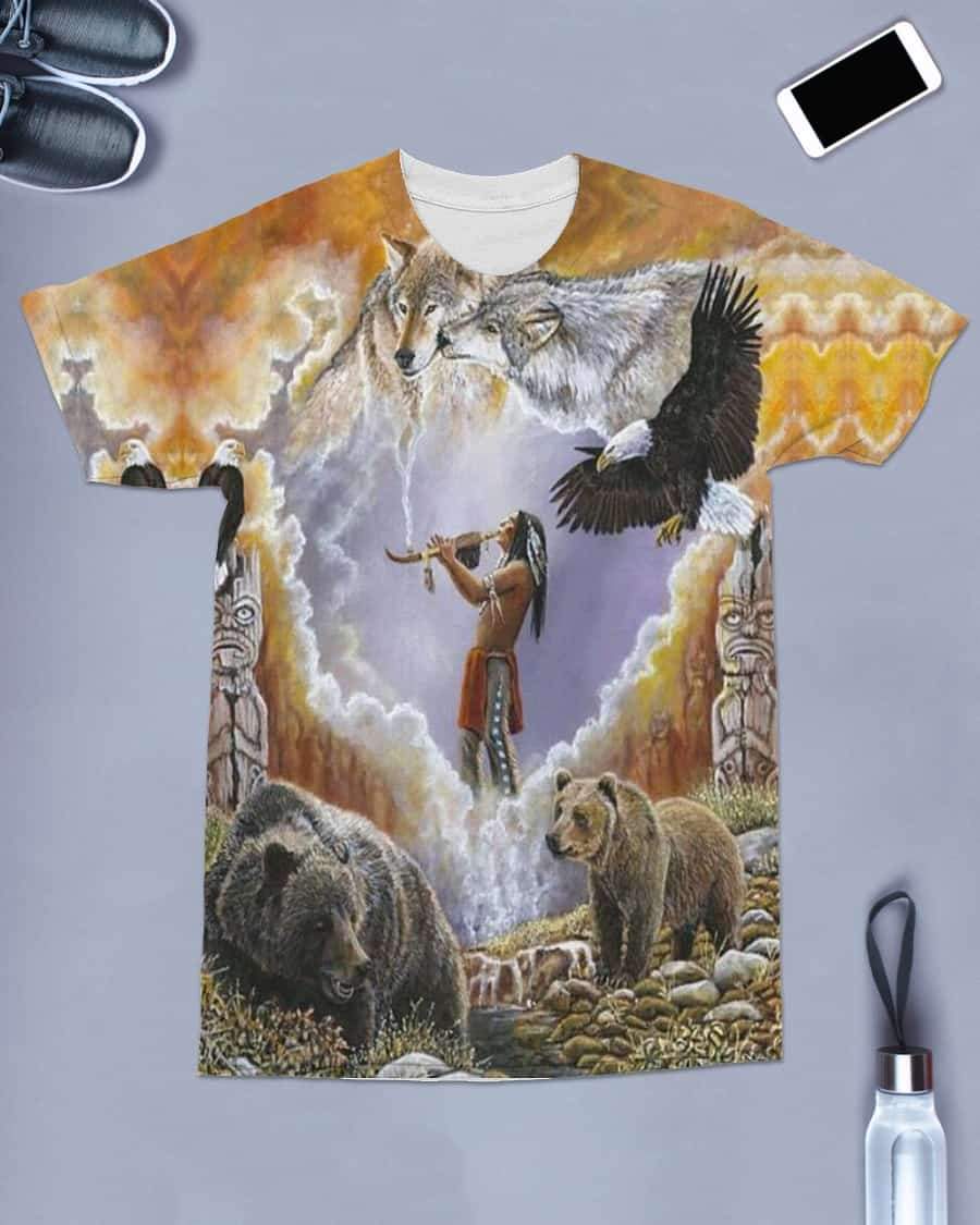 Calling The Totems Native American Art T Shirt LT10 - Wonder Print Shop