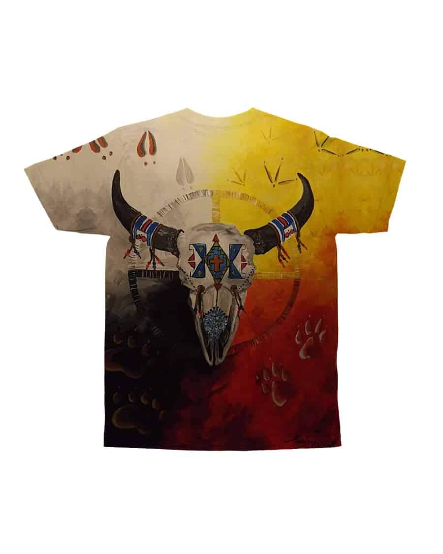 Bison Buffalo Native American Flag Background T Shirt LT10 - Wonder Print Shop