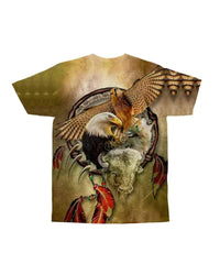 Native American Bison Wolf Eagle Hawk All over T Shirt LT10 - Wonder Print Shop