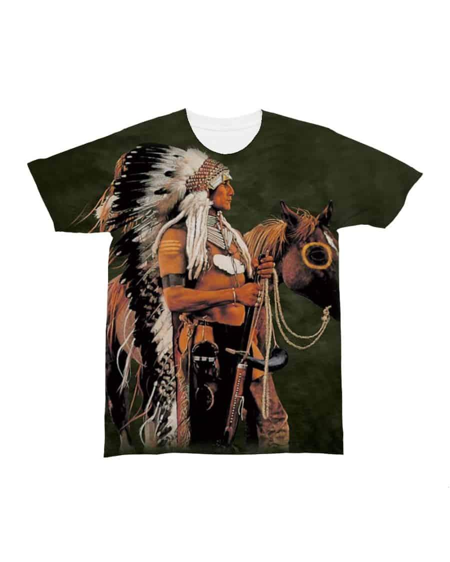 3D Native American Warrior Horse Green Background T Shirt LT10 - Wonder Print Shop