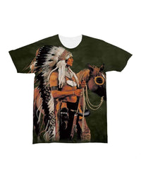 3D Native American Warrior Horse Green Background T Shirt LT10 - Wonder Print Shop