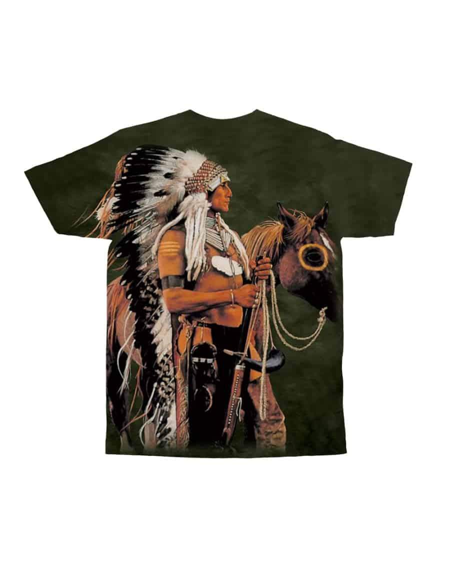 3D Native American Warrior Horse Green Background T Shirt LT10 - Wonder Print Shop