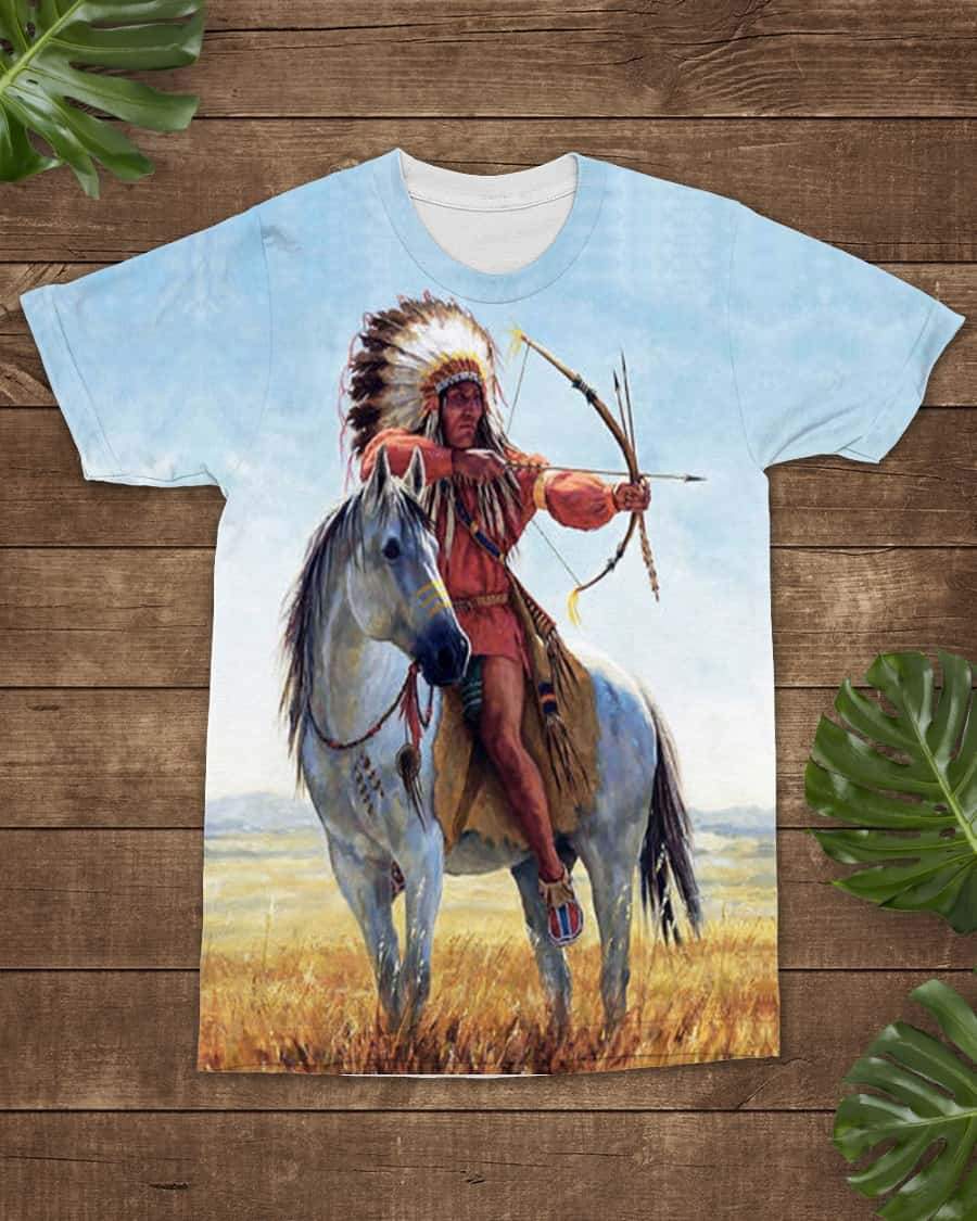 Native American Chief Shooting Bow and Arrow All over T Shirt LT10 - Wonder Print Shop