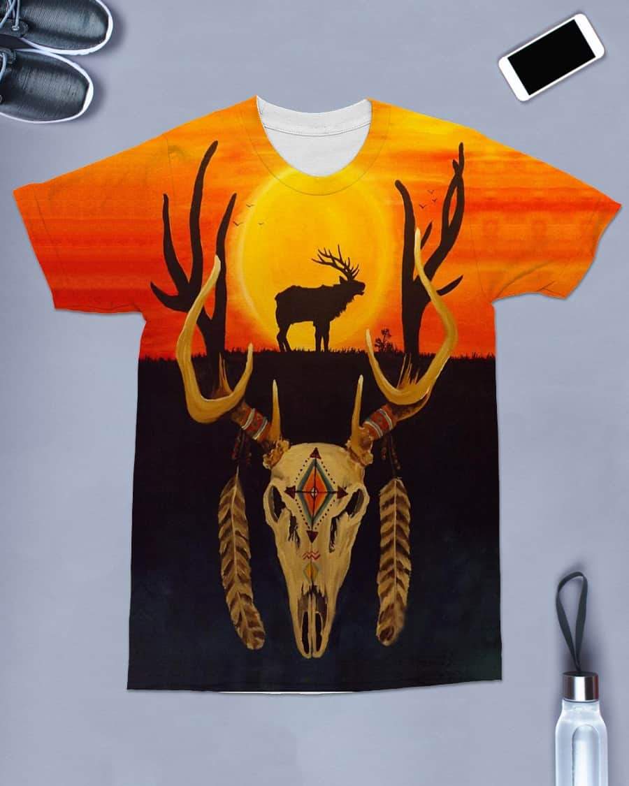 Native American Deer Skull Sun All over T Shirt LT10 - Wonder Print Shop