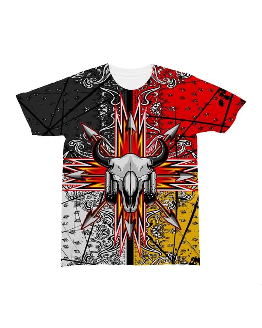 Bison Skull Head Arrow Native American Flag T Shirt LT10 - Wonder Print Shop