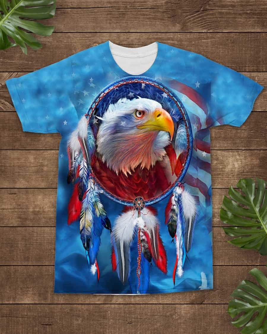 3D Blue Native American Dreamcatcher Eagle T Shirt LT10 - Wonder Print Shop