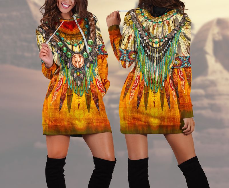Native American Hoodie Dress Wolf Limited Edition LT4 - Wonder Print Shop