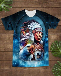 Native American Chief Spirit Animal Galaxy All over T Shirt LT10 - Wonder Print Shop