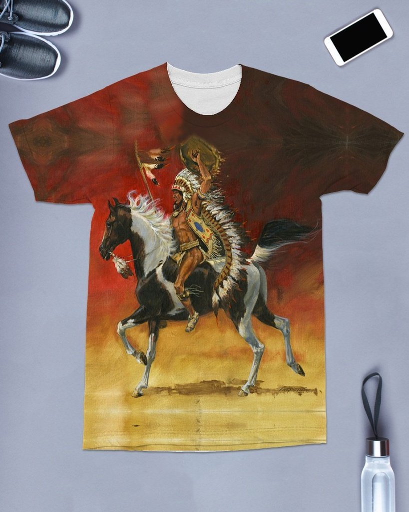 Native American Warrior Riding Horse All over T Shirt LT10 - Wonder Print Shop