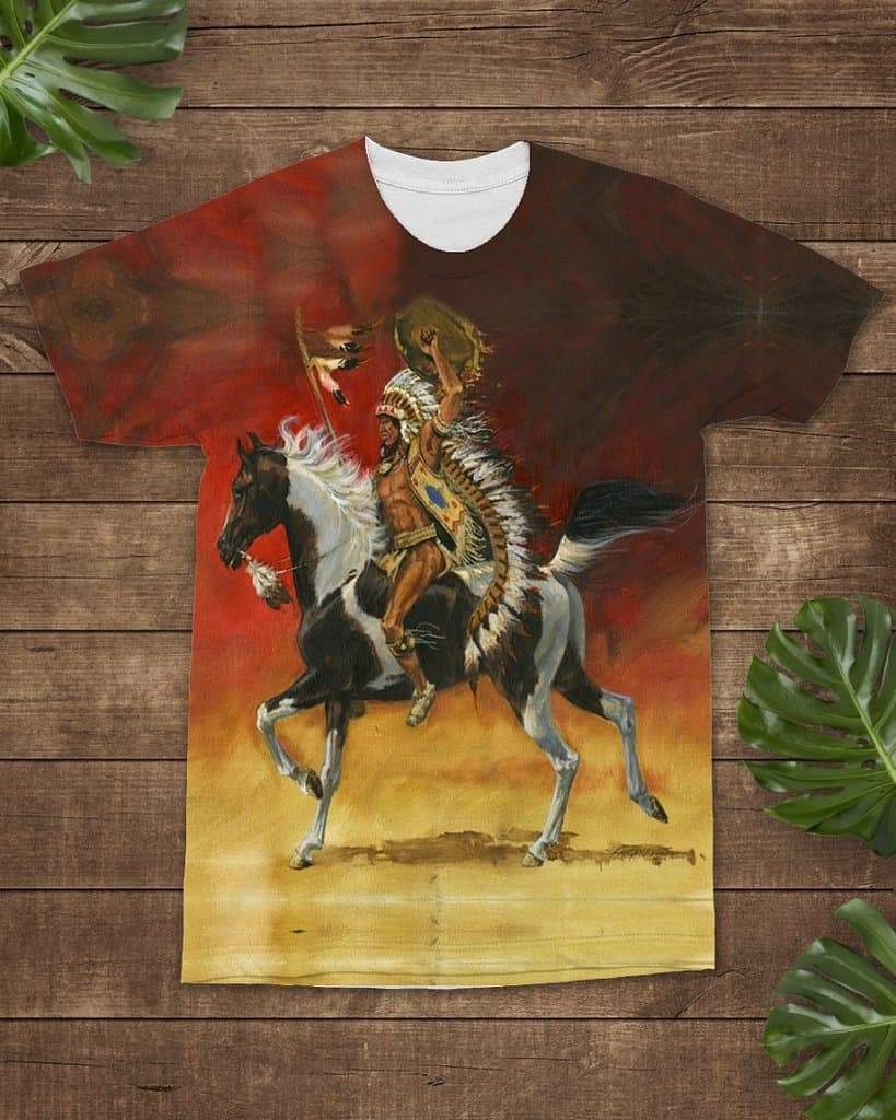 Native American Warrior Riding Horse All over T Shirt LT10 - Wonder Print Shop
