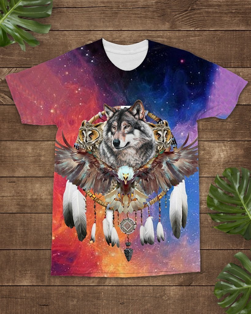 Native American Wolf Owl Eagle Dreamcatcher All over T Shirt LT10 - Wonder Print Shop