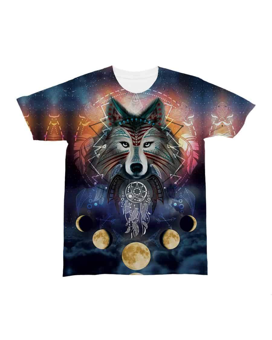 Native American Wolf Moon Galaxy All over T Shirt LT10 - Wonder Print Shop