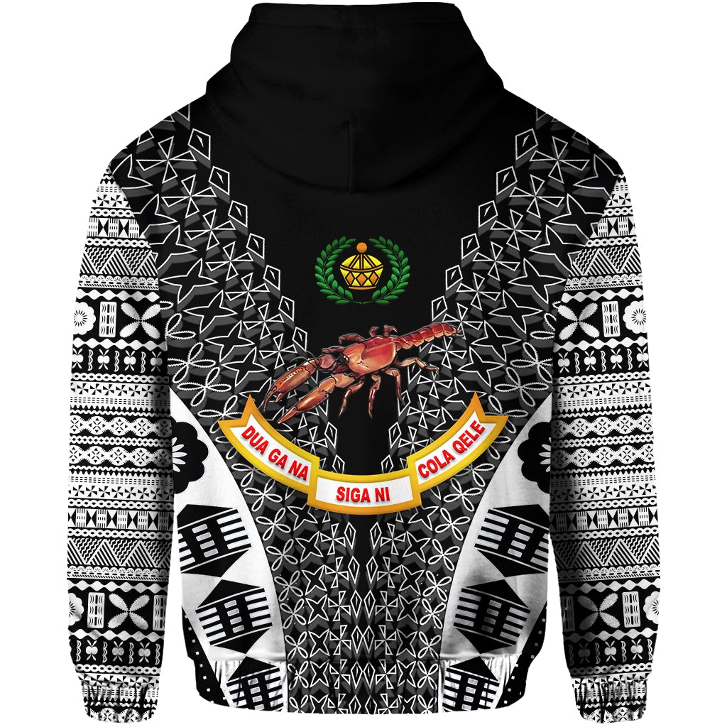 Custom Fiji Rewa Hoodie Rugby Union Tapa Style Black LT8 - Wonder Print Shop
