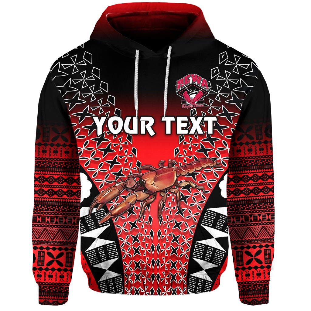 Custom Fiji Rewa Hoodie Rugby Union Tapa Style Red LT8 - Wonder Print Shop
