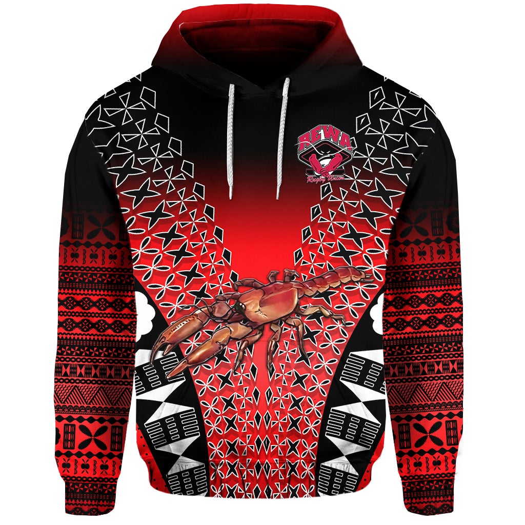 Fiji Rewa Hoodie Rugby Union Tapa Style Red LT8 - Wonder Print Shop