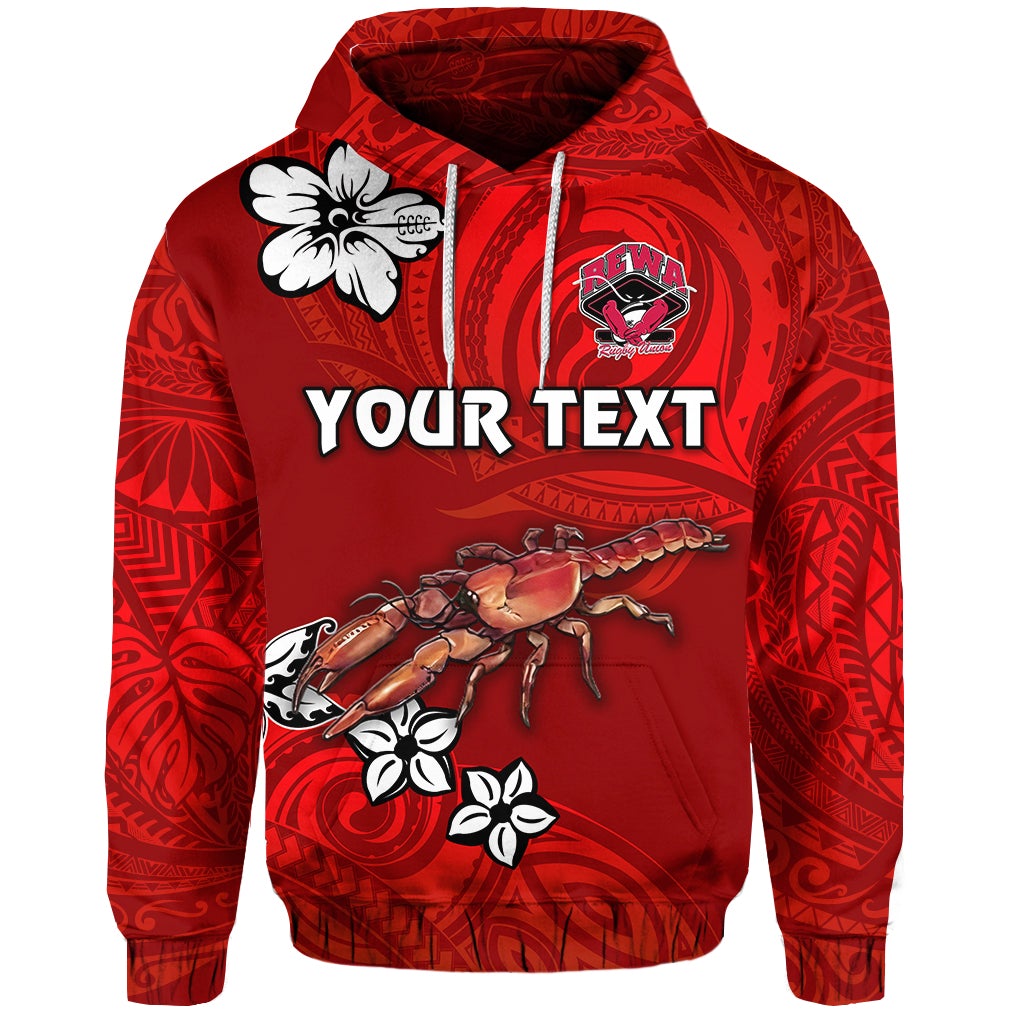 Custom Fiji Rewa Hoodie Rugby Union Unique Vibes Full Red LT8 - Wonder Print Shop